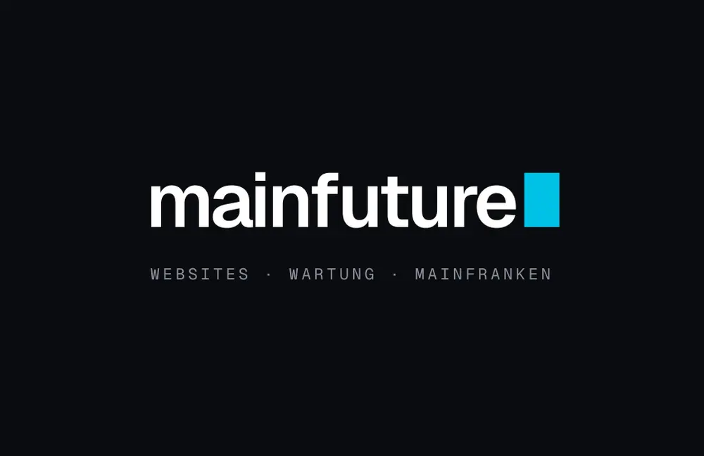 Visitenkarte von Mainfuture, Vorderseite: Logo und „Websites · Wartung · Mainfranken“